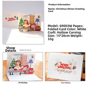 Detailed 3D pop-up Christmas dinner greeting card with laser-cut paper art scenery