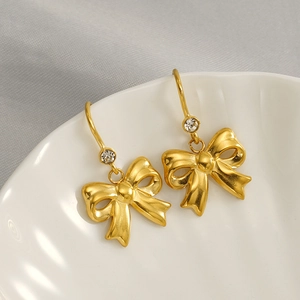 Boucles D'oreilles Pendantes Nœud Élégantes Acier Inoxydable Plaqué Or 18K Avec Strass Bijoux Ruban Pour Femmes