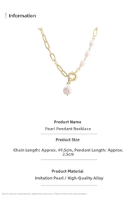 Detailed size specifications for the gold pearl pendant necklace with 49.5cm chain length