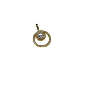 Golden round pendant set with transparent zircons on a minimalist circular frame