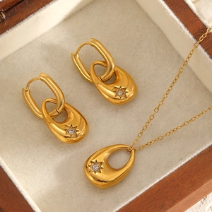 18k gold plated stainless steel teardrop jewelry set with star and zircon inlay