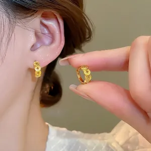 18k gold plated vintage coin hoop earrings with textured finish for elegant women