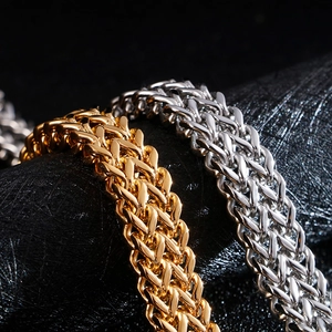 Polished stainless steel Cuban and Franco link bracelets in gold and silver finishes
