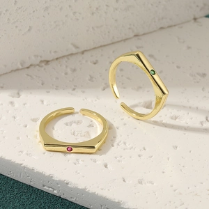 Minimalist Geometric Open Ring Copper Zircon Gold Plated Adjustable Fashion Jewelry For Women