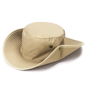 Men's Outdoor Sun Protection Boonie Hat Wide Brim Breathable Fishing Hiking Bucket Hat With Adjustable Wind Cord