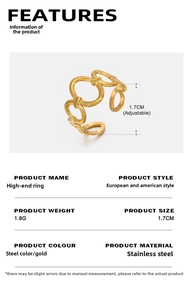 Detail showing an 18K gold plated oval chain link ring with adjustable open band design