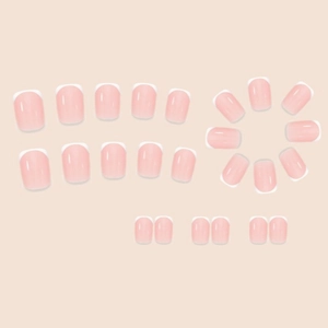 24-piece set of elegant french tip press-on nails in pink with white square-oval edges