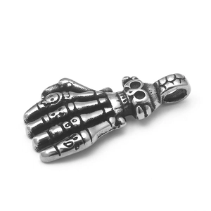 Pendentif vintage en acier inoxydable avec main de squelette et finition punk argent