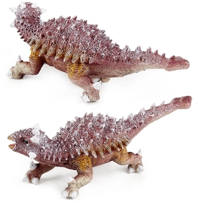 Vista detallada del modelo de Ankylosaurus con escamas marrones y cola de mazo rugosa