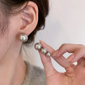 Elegant grey pearl stud earrings with S925 silver needle in multiple sizes for women