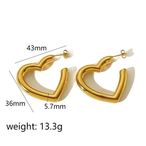 Polished 18k gold heart-shaped chunky hoop earrings with 43mm width dimension