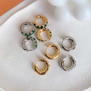 Elegant gold and silver brass hoop earrings with vintage green and white zircon stones