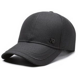 Classic black men's cotton baseball cap with silver metal JB logo and wide brim