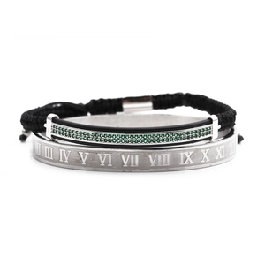 Titanium steel bracelet set with Roman numerals and green zircon woven chain
