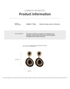Détails des boucles d'oreilles vintage en strass avec dimensions et informations de poids