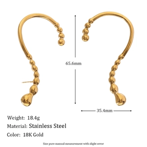 18K gold plated stainless steel spiral drop earrings with detailed size measurements
