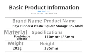 Spécifications techniques du moule carré en silicone pour boîte de rangement 110x135 mm