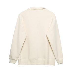 Sweat-shirt crème à col polo avec manches longues et poignets côtelés, vue arrière