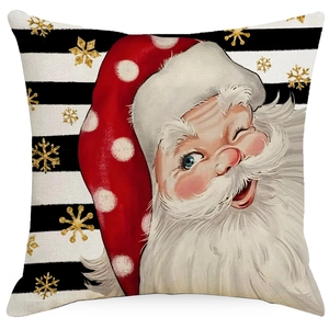 Christmas Santa Claus cushion cover with black stripes and gold snowflake patterns