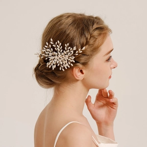 Bridal Hair Comb With Faux Artificial Pearls And Copper Wire Handmade Floral Branch Design Wedding Hair Jewelry Elegant Accessory