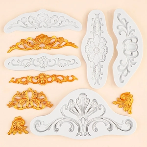 5-piece set of white silicone baroque flower relief molds for vintage cake border decoration