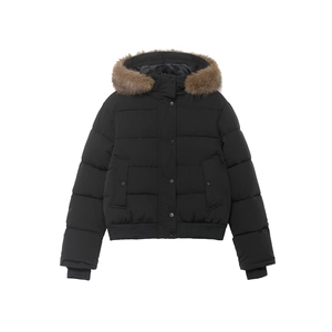 Veste Matelassée À Capuche Pour Femme Avec Col En Fausse Fourrure Marron Manteau D'Hiver Court Noir Polyester Chaud