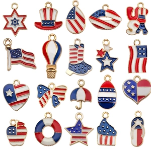 USA Flag Patriotic Charms Enamel Zinc Alloy Pendants For Jewelry Making DIY Bracelet Necklace Earrings Red White Blue Stars