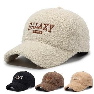 Women Baseball Cap Faux Fur Teddy Velvet Warm Winter Embroidered Letter Adjustable Casual Retro Peaked Hat
