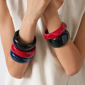 Acrylic Resin Bangle Bracelet Wide Irregular Geometric Marble Pattern High Gloss Fashion Jewelry For Women