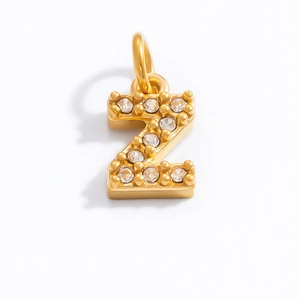 Macro shot of 18K gold-plated letter Z pendant with sparkling cubic zirconia settings