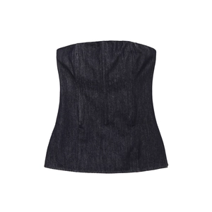 Denim Tube Top Trägerlos Schulterfrei Korsett Slim Fit Rückenreißverschluss Chic Vintage Indigo Blau Damen