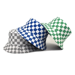 Checkerboard Reversible Bucket Hat Cotton Polyester Foldable Sun Protection Outdoor Casual Streetwear For Men Women