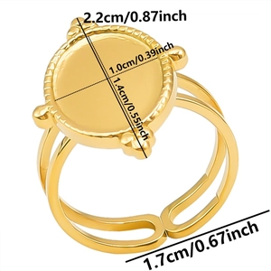 Detailed dimension drawing of an adjustable gold-plated stainless steel oval ring base