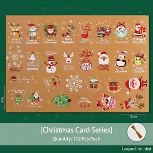 Detailed set of 112 Christmas hanging gift tags with reindeer and Santa on kraft paper