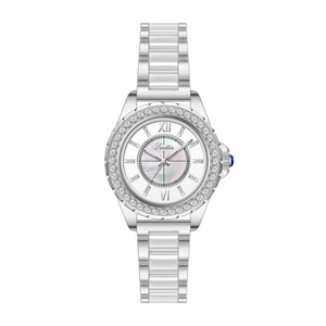 Scottie silver ladies watch with ceramic band, mother of pearl dial and crystal bezel