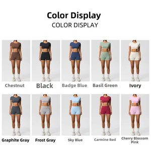 Ensemble de yoga à manches courtes avec coussinets et shorts en 10 couleurs unies