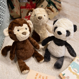 Cute plush toy set featuring monkey, puppy, and panda animals for kids' comfort