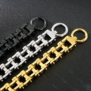 Men's hip hop bicycle chain bracelets in black, silver, and gold stainless steel