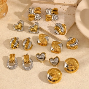 Stainless Steel Earrings With Stainless Steel Earring Post 18K Gold Plated Bicolor Geometric Heart Wave Fashion Women