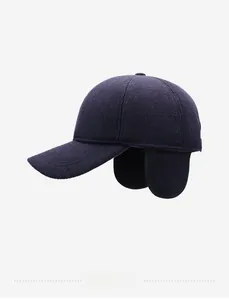 Detail view of winter baseball cap featuring thick ear flaps for cold protection