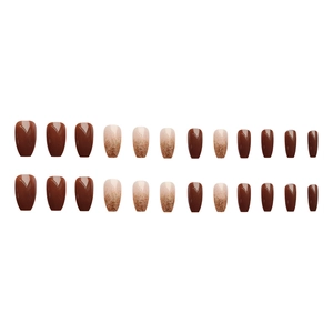 Coffret de faux ongles ballerine caramel Maillard avec paillettes et fini marron