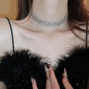 Luxury Copper Rhinestone Irregular Fringe Choker Necklace Sparkling Waterfall Collar Wedding Party Jewelry For Women