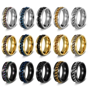 Men's Stainless Steel Rotating Chain Ring Punk Gold Silver Black Blue Multicolor Band Ring Stress Relief Jewelry Ring