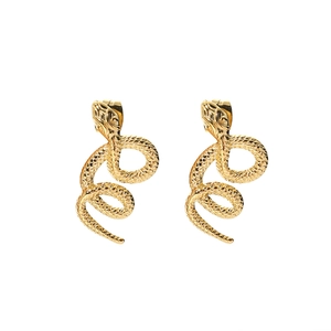 14K gold plated stainless steel snake stud earrings with detailed scale texture