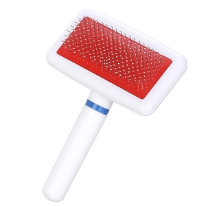 Self-cleaning pet brush for cats and dogs with fine metal needles for shedding hair removal