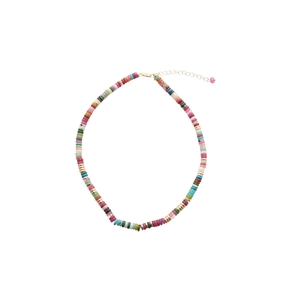 18k gold plated bohemian multilayer heishi bead necklace with colorful discs and cross chain