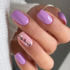 Purple Taro Vine Floral Pattern Press On Nails Square Head Sweet Romantic Style False Nails For Women Artificial Nails