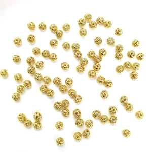 Cuentas espaciadoras redondas huecas de oro de 14k con diseño de filigrana artesanal