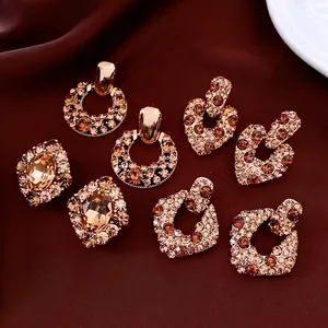 Orecchini Barocchi Vintage Con Perno In Argento 925 Rame Placcato Oro Strass Cuore Rombo Gioielli Per Donne