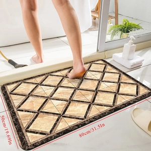 Detailed view of geometric diatom mud bath mat 50x80cm with non-slip texture and water absorption